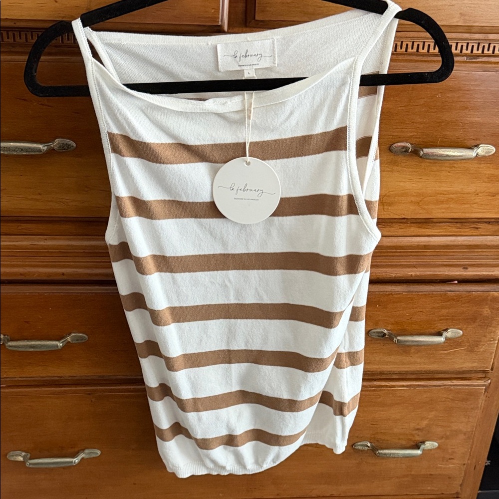 Laflarey White & Tan Striped Women's Tank Top